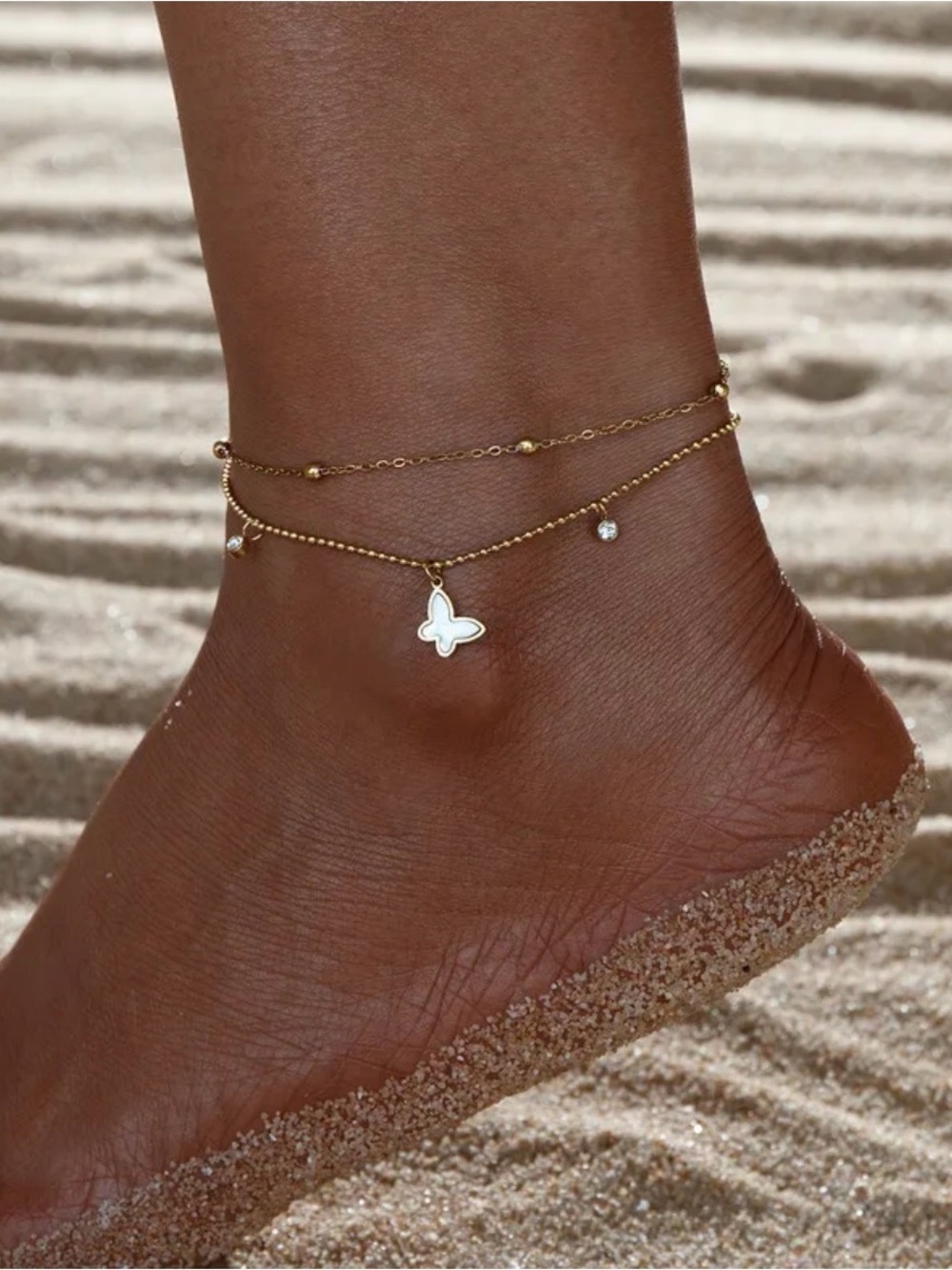 Gold Butterfly Double-Layer Anklet NWT Gold Plated PVD